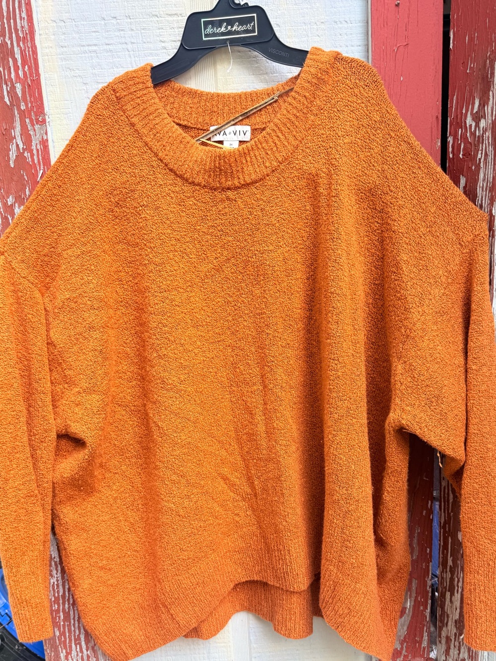 Ava & Viv Textured Crewneck Sweater in Bright Orange
